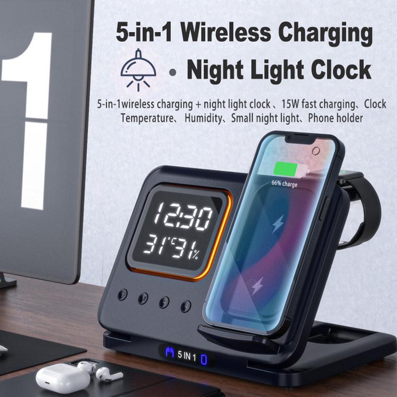 15W wireless charger 5 in 1 LED digital alarm clock