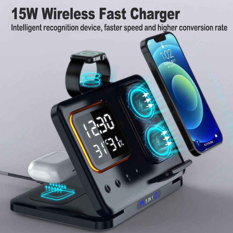 15W wireless charger 5 in 1 LED digital alarm clock