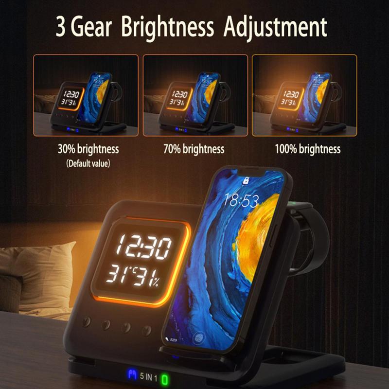 15W wireless charger 5 in 1 LED digital alarm clock